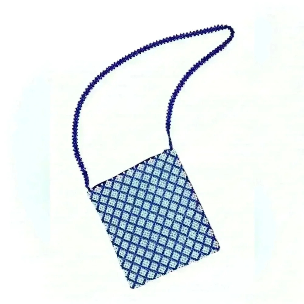 Hand beaded purse royal blue and white